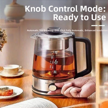 Automatická kanvica na čaj s borosilikátovým sklom, objem 1–1,5 L, 220 V, 500–1000 W, mechanické ovládanie