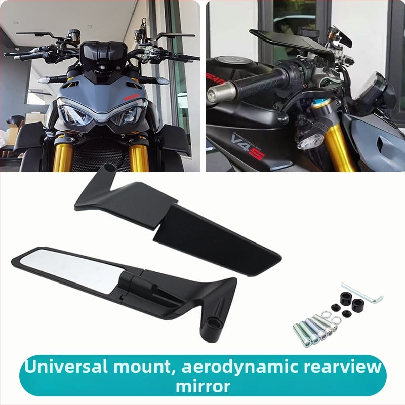 Motocyklové spätné zrkadlo s krídlovým dizajnom – telo z hliníkovej zliatiny, odlievané hliníkové puzdro, štvorcové sklo, ortodontický montážny typ, kompatibilné s NK800, Kawasaki Z900, CB400F, CB650R a KTM cestovnými motocykli