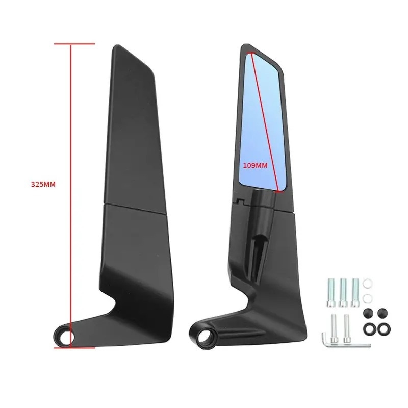 Motocyklové spätné zrkadlo s krídlovým dizajnom – telo z hliníkovej zliatiny, odlievané hliníkové puzdro, štvorcové sklo, ortodontický montážny typ, kompatibilné s NK800, Kawasaki Z900, CB400F, CB650R a KTM cestovnými motocykli