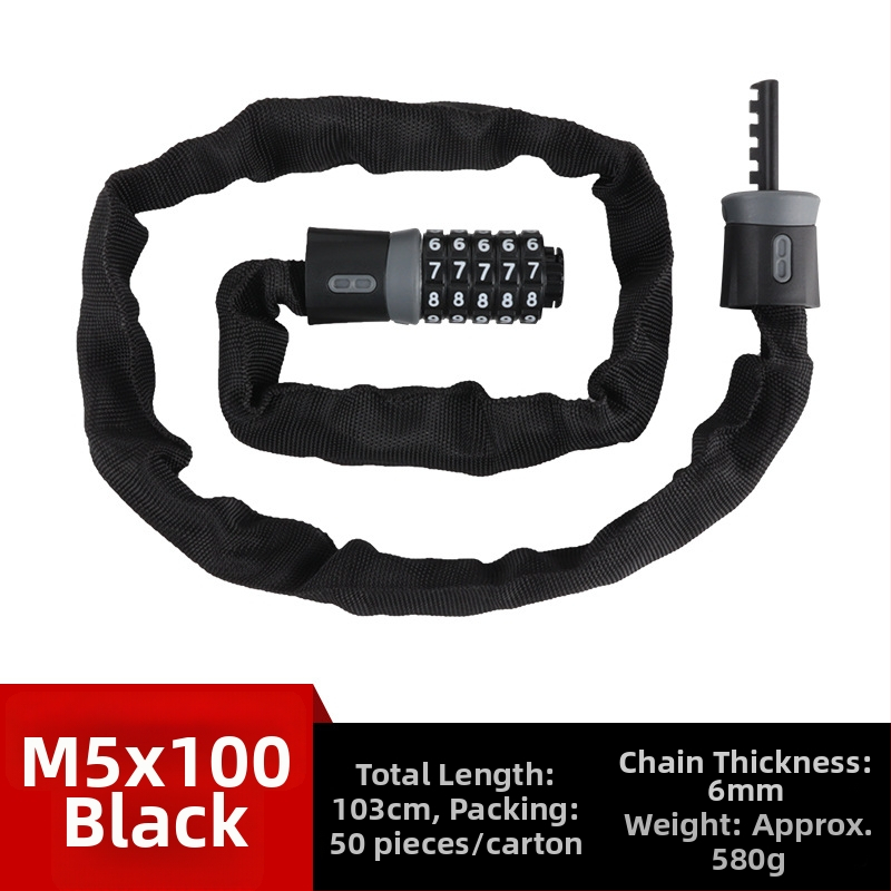 Zhiwei zámok s reťazovým zámkom na bicykel, elektrické vozidlo a motocykel — zliatinová oceľ, 500 g, Model Password Chain Lock