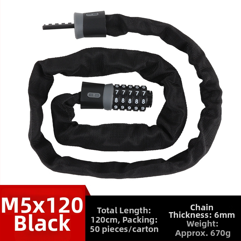 Zhiwei zámok s reťazovým zámkom na bicykel, elektrické vozidlo a motocykel — zliatinová oceľ, 500 g, Model Password Chain Lock