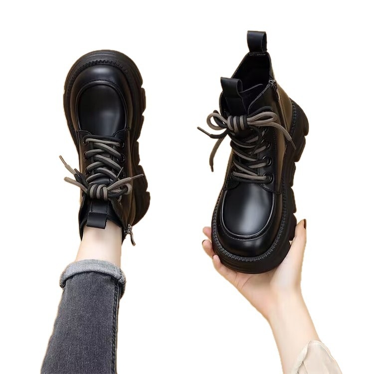 Dámske Martin topánky, vrchná časť z mikrovlákna, gumová podrážka, hrubý podpätok 3–5 cm, predné šnurovanie a bočný zips