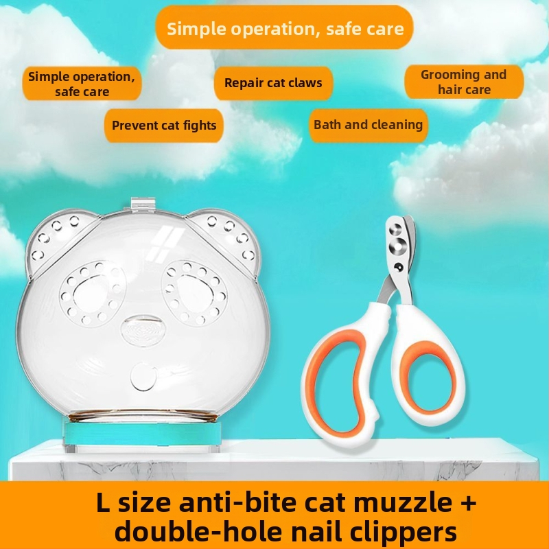 Priehľadný ochranný kryt hlavy pre mačku — proti uhryznutiu, poškriabaniu a bitkám; na kúpanie a strihanie nechtov; materiál: plast; značka Cute and Fun