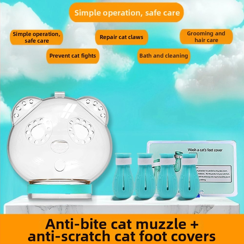 Priehľadný ochranný kryt hlavy pre mačku — proti uhryznutiu, poškriabaniu a bitkám; na kúpanie a strihanie nechtov; materiál: plast; značka Cute and Fun