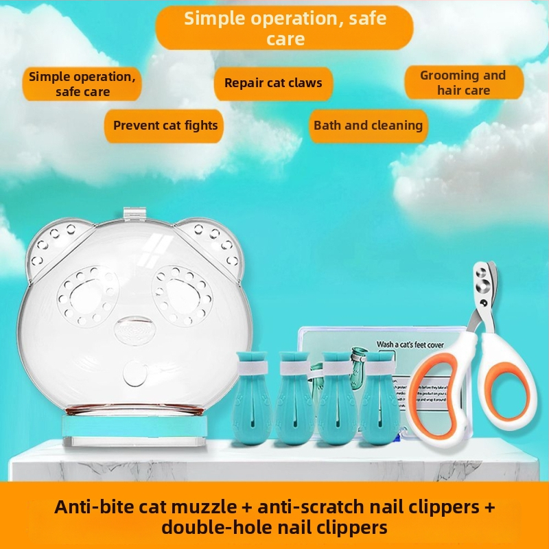 Priehľadný ochranný kryt hlavy pre mačku — proti uhryznutiu, poškriabaniu a bitkám; na kúpanie a strihanie nechtov; materiál: plast; značka Cute and Fun