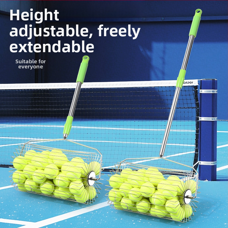 Събирач за тенис топки от неръждаема стомана, телескопичен, автоматичен, с ръчно задвижване, голям капацитет