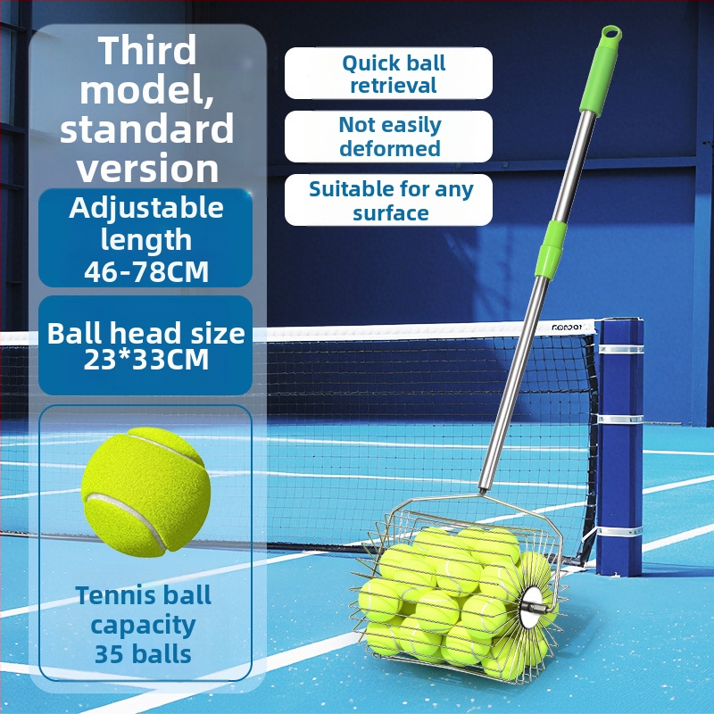 Събирач за тенис топки от неръждаема стомана, телескопичен, автоматичен, с ръчно задвижване, голям капацитет