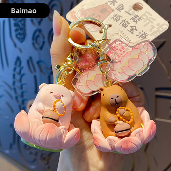 Capybara prívesok na kľúče – živica, kreslený štýl Buddha-Lotus séria, samostatné balenie