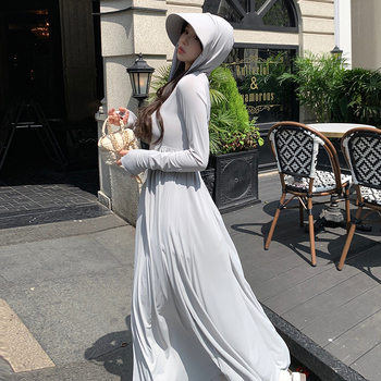 Dlhý UV-ochranný outdoor windbreaker s kapucňou, SPF 40, priedušný, rýchloschnúci, Spandex látka