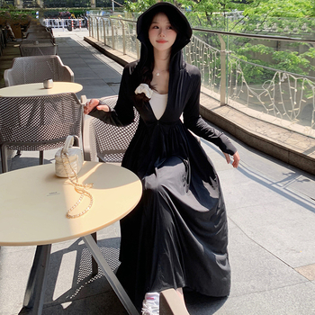 Dlhý UV-ochranný outdoor windbreaker s kapucňou, SPF 40, priedušný, rýchloschnúci, Spandex látka