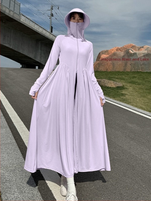 Dlhý UV-ochranný outdoor windbreaker s kapucňou, SPF 40, priedušný, rýchloschnúci, Spandex látka