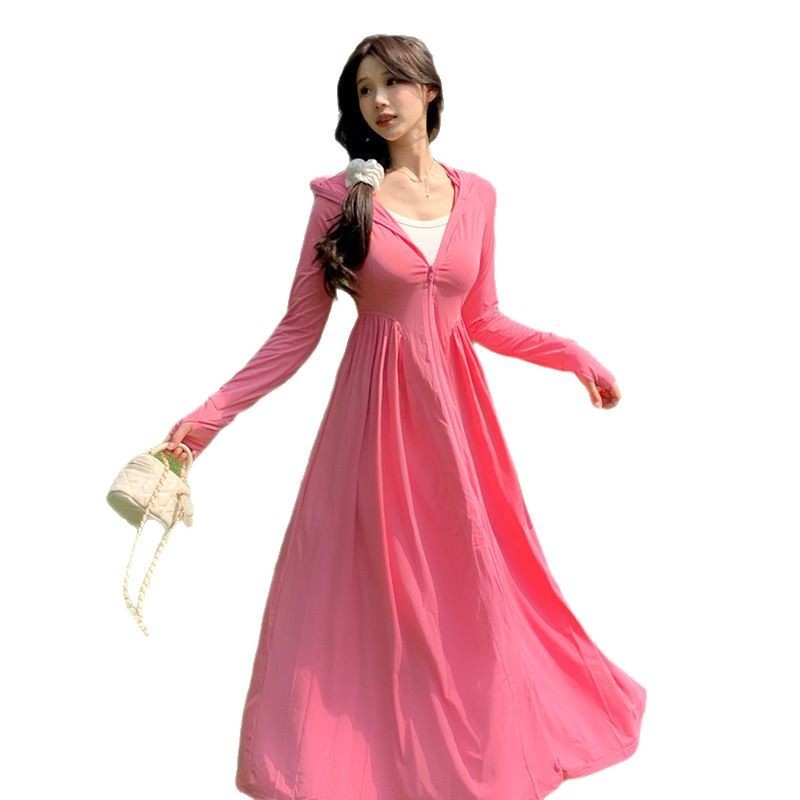 Dlhý UV-ochranný outdoor windbreaker s kapucňou, SPF 40, priedušný, rýchloschnúci, Spandex látka