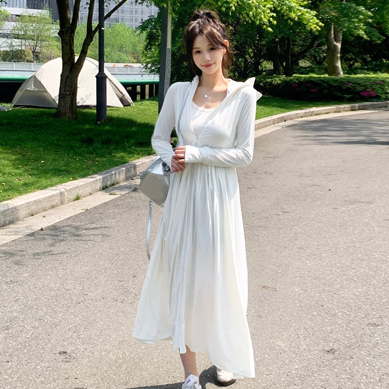 Dlhý UV-ochranný outdoor windbreaker s kapucňou, SPF 40, priedušný, rýchloschnúci, Spandex látka