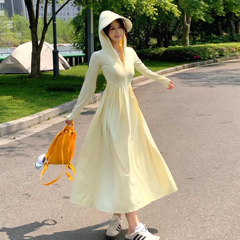 Dlhý UV-ochranný outdoor windbreaker s kapucňou, SPF 40, priedušný, rýchloschnúci, Spandex látka