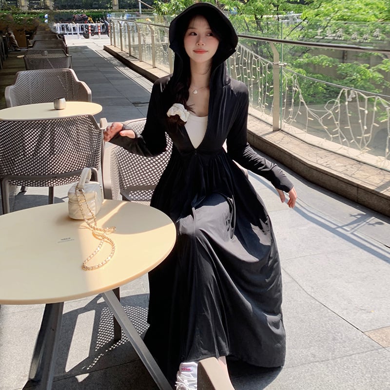 Dlhý UV-ochranný outdoor windbreaker s kapucňou, SPF 40, priedušný, rýchloschnúci, Spandex látka