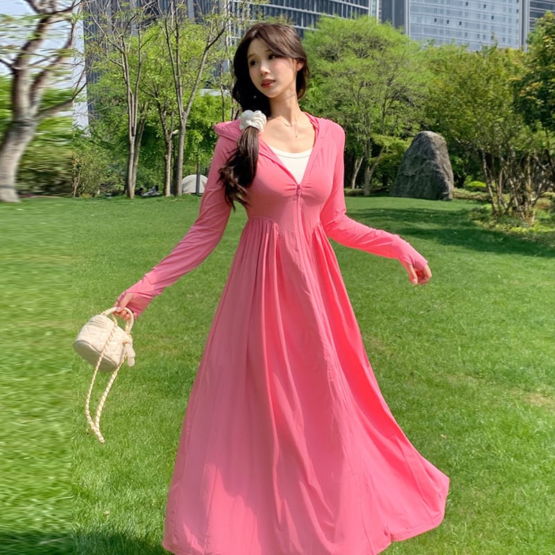 Dlhý UV-ochranný outdoor windbreaker s kapucňou, SPF 40, priedušný, rýchloschnúci, Spandex látka