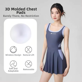 Ženské jednodielne plavky so sukňovým štýlom, s vstavanými vypchávkami na prsia, bez kovovej podpory, polyester-spandex materiál 85%