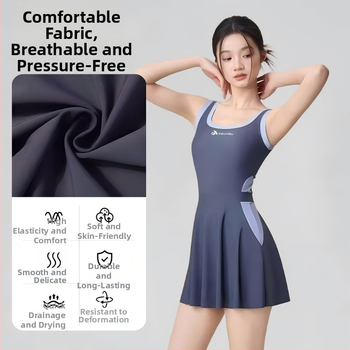 Ženské jednodielne plavky so sukňovým štýlom, s vstavanými vypchávkami na prsia, bez kovovej podpory, polyester-spandex materiál 85%