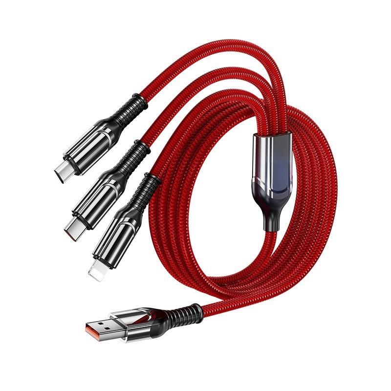 3-v-1 dátovo-nabíjací kábel s digitálnym displejom, 120W, konektory Lightning, Micro USB, USB-C, zinková zliatina, 1–3 výstupy