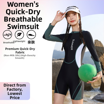 Dámske jednodielne plavky — rýchlo schnúce, dlhý rukáv, jednotný vzor, vysoká elasticita, výstelka na hrudník bez kovovej podpory, 88% polyester, podšívka 100% polyester, 230 g/m2, vhodné pre fitness a vodné športy