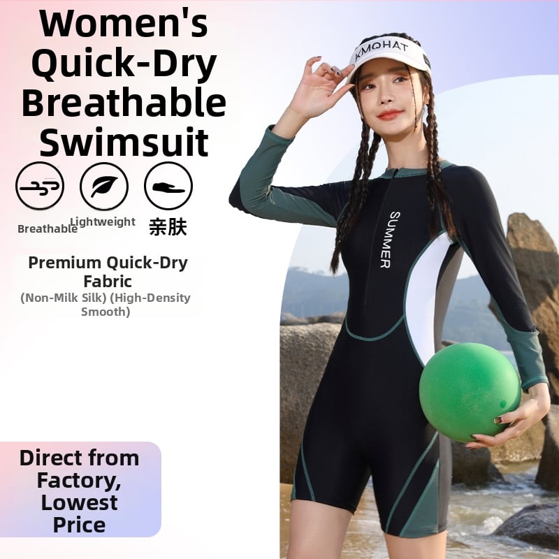 Dámske jednodielne plavky — rýchlo schnúce, dlhý rukáv, jednotný vzor, vysoká elasticita, výstelka na hrudník bez kovovej podpory, 88% polyester, podšívka 100% polyester, 230 g/m2, vhodné pre fitness a vodné športy