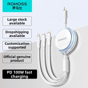 Romoss 3-v-1 kábel pre rýchle nabíjanie s Lightning, Micro USB a Type-C — jednohlavový konektor, maximálny výstup 100, PC+ABS