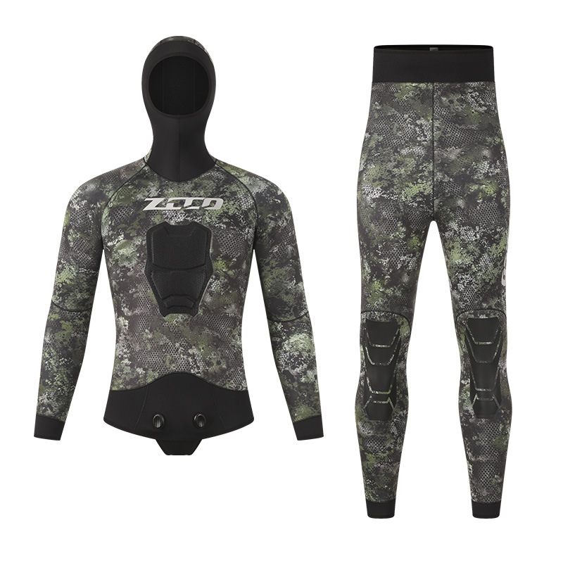 Dvojdielny neoprenový oblek na potápanie, 3,5 mm, maskovací vzor, udržiava teplo