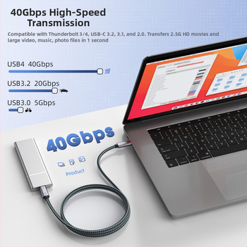 USB4 Type-C kabelis, 40Gbps, PD240W maitinimas, greitas įkrovimas