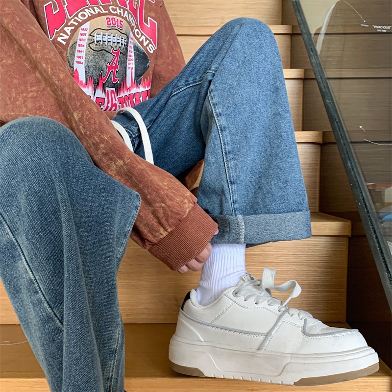 Muške traperice s flisom iznutra, vintage stil, ravni kroj, denim, srednji struk, više džepova, oprane