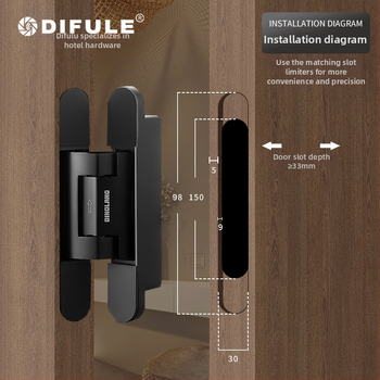 Samozatvárajúca skrytá pánt pre drevené dvere, zliatina zinku, nosnosť 80 kg, otvorenie ľavé alebo pravé, model DFL-L099V.