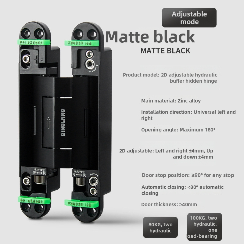 Samozatvárajúca skrytá pánt pre drevené dvere, zliatina zinku, nosnosť 80 kg, otvorenie ľavé alebo pravé, model DFL-L099V.