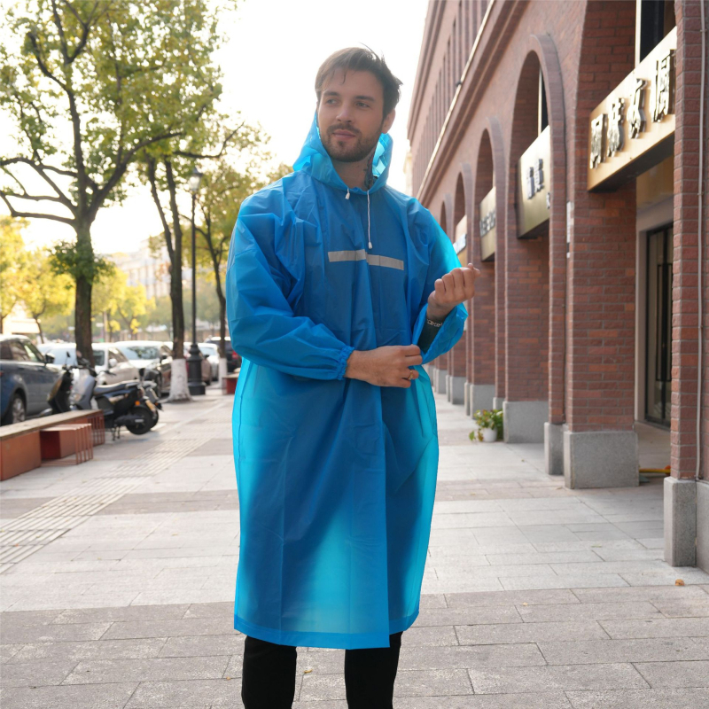 EVA дъждовен пончо за походи за възрастни с предни и задни отражателни панели, дебел EVA плат 0,15 мм, лек 150 г, компактен пакет