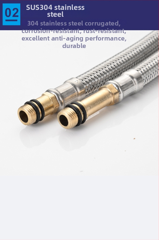 304 nerezový opletený hadicový spoj pre drezový kohútik, prívod horúcej a studenej vody, tlak 0.8-1.2 MPa, teplota 0-90°C, spojenie s maticou