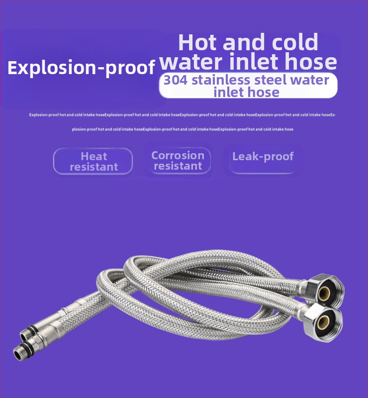 304 nerezový opletený hadicový spoj pre drezový kohútik, prívod horúcej a studenej vody, tlak 0.8-1.2 MPa, teplota 0-90°C, spojenie s maticou