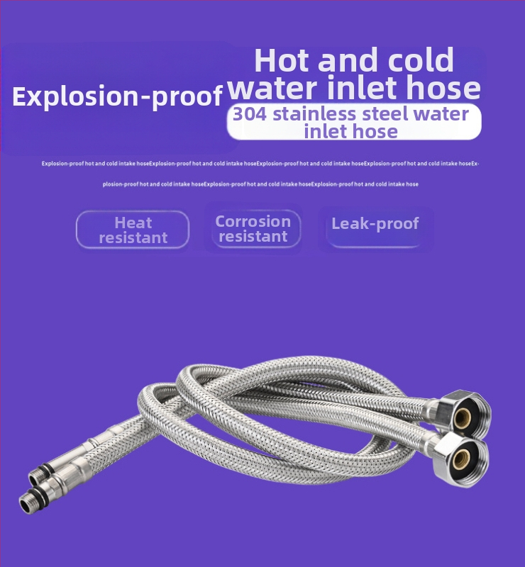 304 nerezový opletený hadicový spoj pre drezový kohútik, prívod horúcej a studenej vody, tlak 0.8-1.2 MPa, teplota 0-90°C, spojenie s maticou