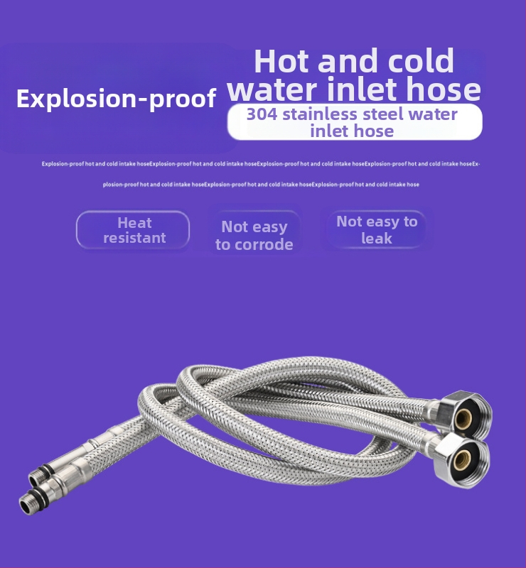 304 nerezový opletený hadicový spoj pre drezový kohútik, prívod horúcej a studenej vody, tlak 0.8-1.2 MPa, teplota 0-90°C, spojenie s maticou