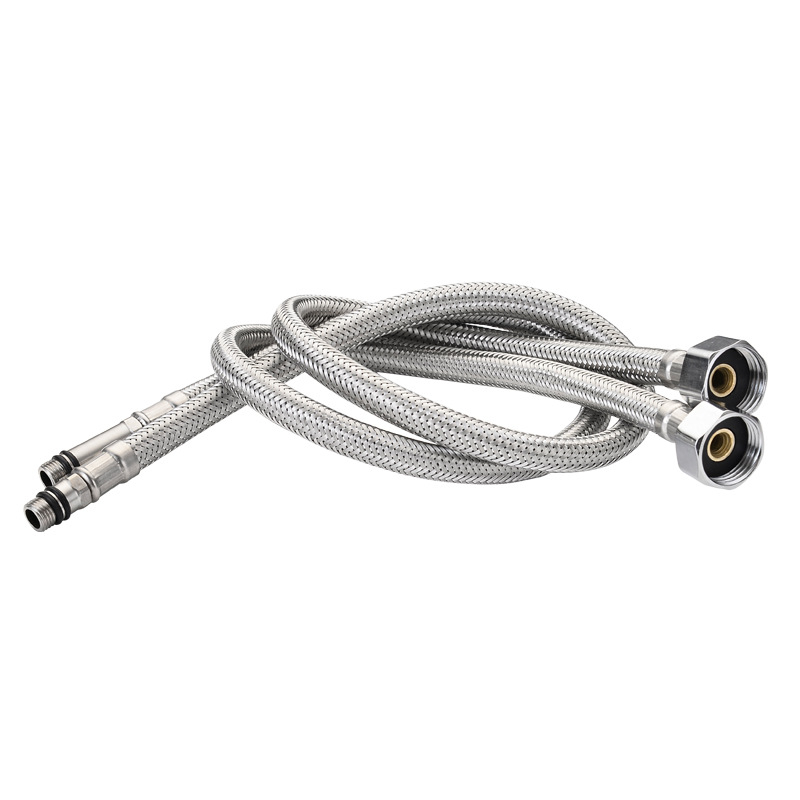 304 nerezový opletený hadicový spoj pre drezový kohútik, prívod horúcej a studenej vody, tlak 0.8-1.2 MPa, teplota 0-90°C, spojenie s maticou