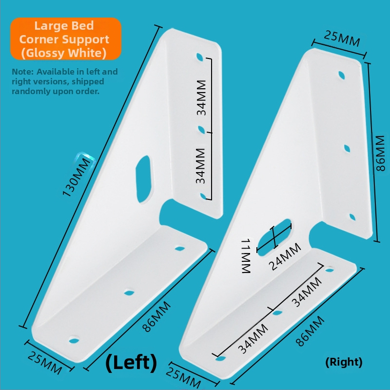 Queen uholná opora – posilnené trojstranné kovové upevňovacie prvky pre ľavú a pravú stranu postele, za studena valcovaný oceľ, lakovaný povrch