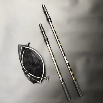 Teleskopická palica na rybársku sieť z hliníkovej zliatiny so vzorom tigra a sieťovou hlavou