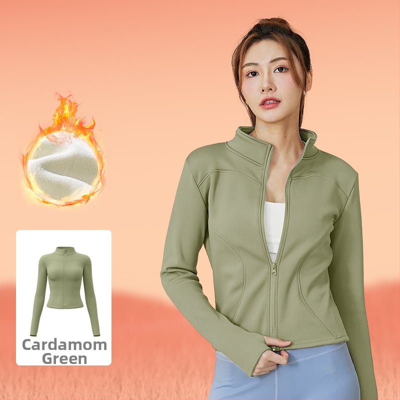 Дамско зимно спортно яке с флисово подплътяване, дълъг ръкав, стояща яка, без качулка, полиестерова смес