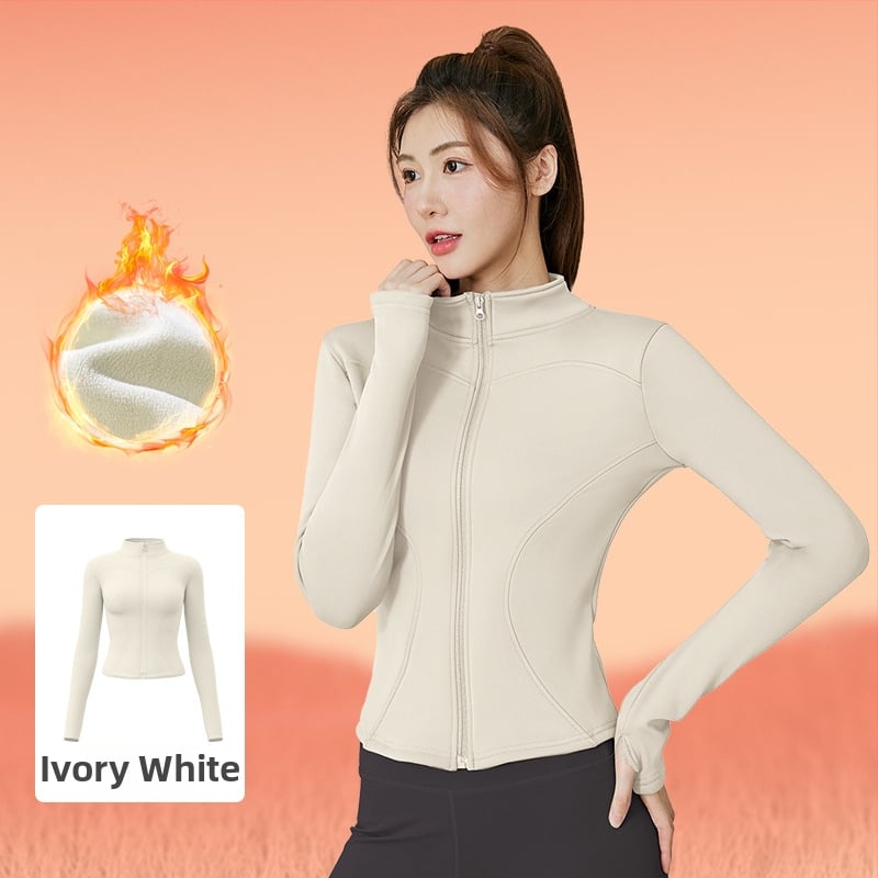 Дамско зимно спортно яке с флисово подплътяване, дълъг ръкав, стояща яка, без качулка, полиестерова смес