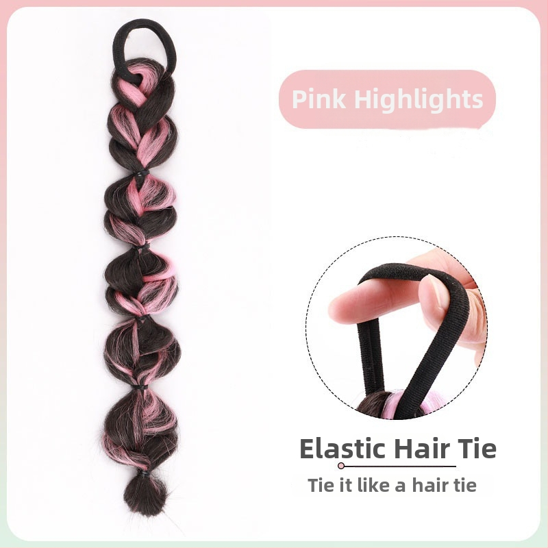 Parochňa s bubble copom a chvostom, vlákna odolné voči teplu, stredná až dlhá dĺžka, prirodzený vzhľad pre ženy