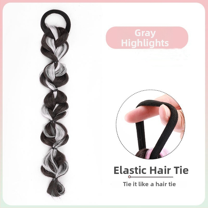 Parochňa s bubble copom a chvostom, vlákna odolné voči teplu, stredná až dlhá dĺžka, prirodzený vzhľad pre ženy