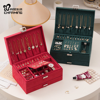 Casegrace Cutie de bijuterii, stocare cu trei straturi, model sp01359, material cortical, duritate hard