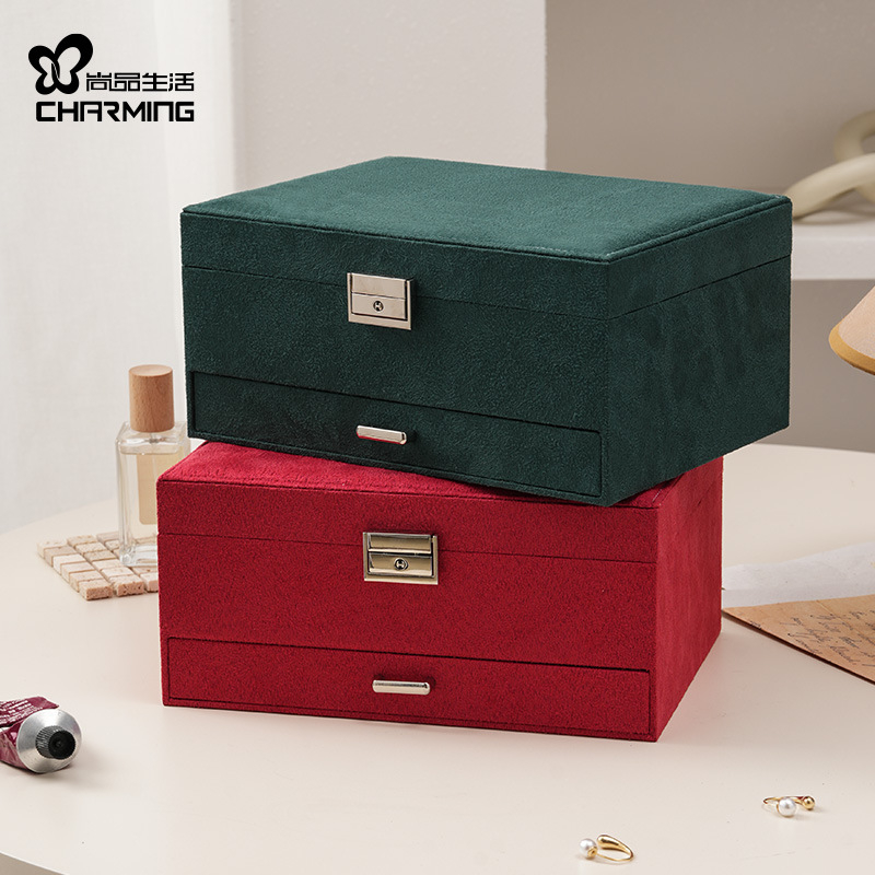 Casegrace Cutie de bijuterii, stocare cu trei straturi, model sp01359, material cortical, duritate hard