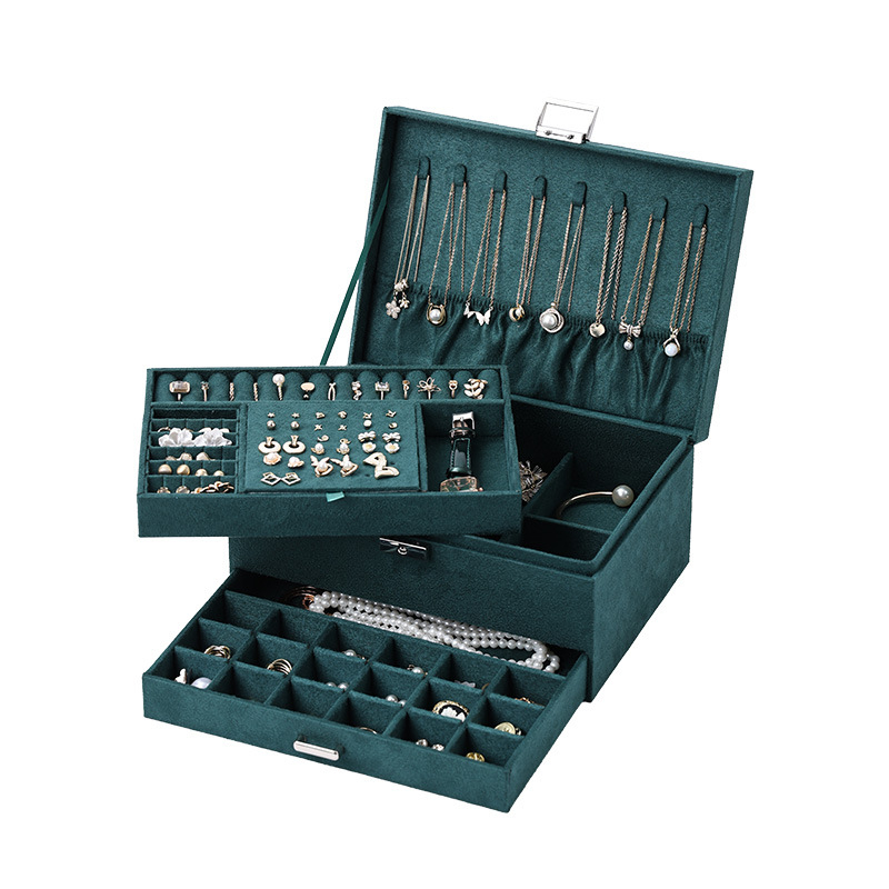 Casegrace Cutie de bijuterii, stocare cu trei straturi, model sp01359, material cortical, duritate hard