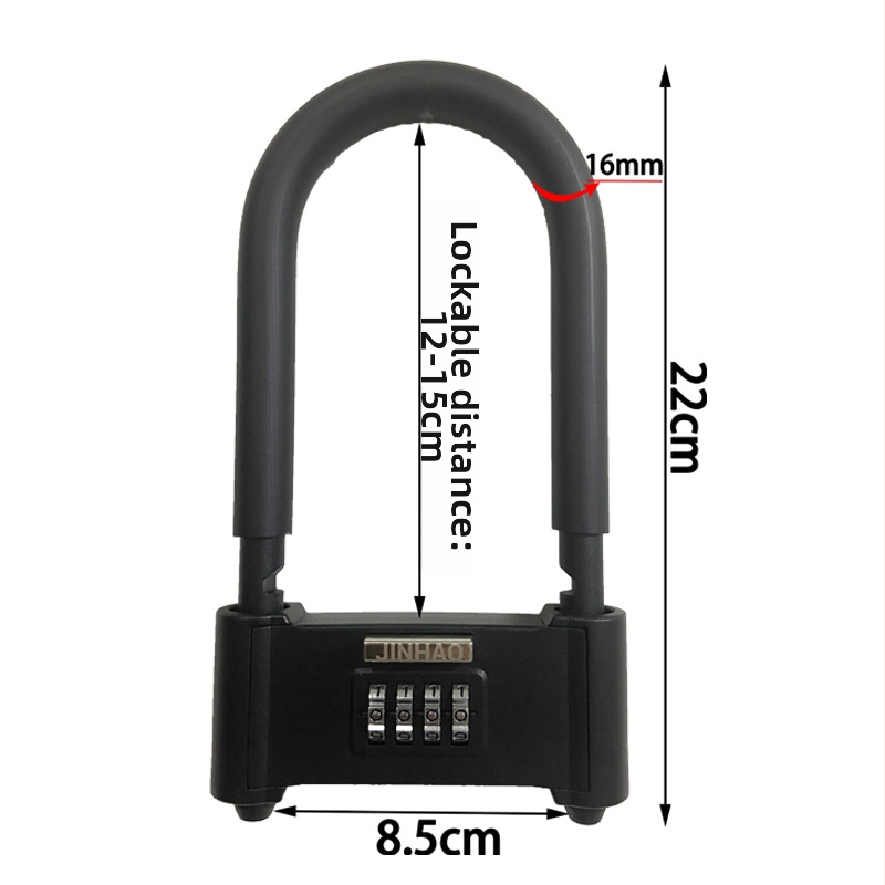 U-tvarový zámok s heslom na sklenené dvere a elektrické bicykle, celokovový mechanický bezpečnostný zámok, značka Liren, model U-lock, hrúbka tyče 16 mm