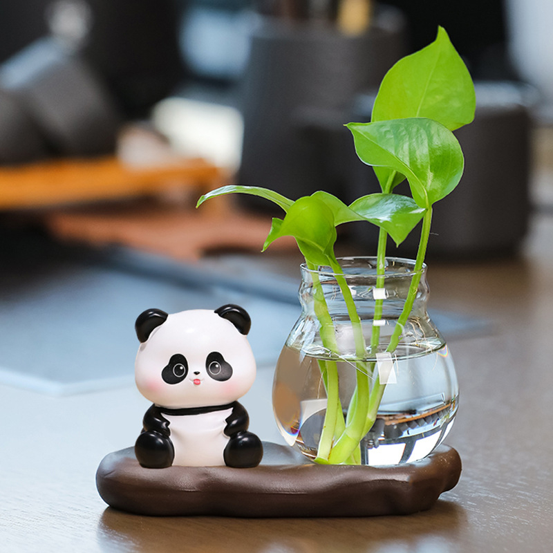 Panda hydroponická váza – stolová ozdoba, živica, kreslený štýl, moderný minimalistický vzhľad, Smart Forest