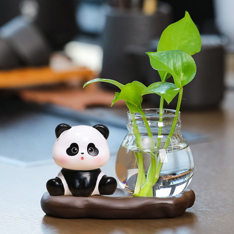 Panda hydroponická váza – stolová ozdoba, živica, kreslený štýl, moderný minimalistický vzhľad, Smart Forest