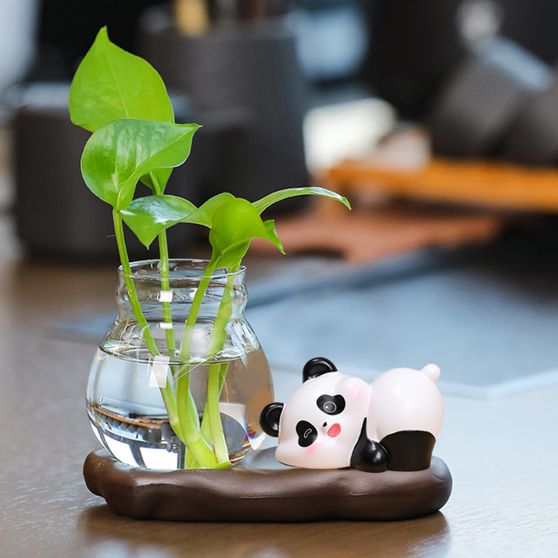Panda hydroponická váza – stolová ozdoba, živica, kreslený štýl, moderný minimalistický vzhľad, Smart Forest